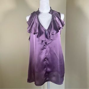 Purple V-Neck Ruffle Sleeveless Blouse Tank Top - Size Medium